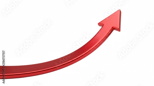 Shiny red arrow pointing upwards during upward trend isolated on transparent background