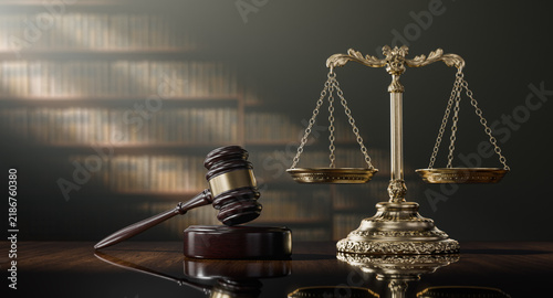 Legal concept: Scales of justice and and the judge's gavel hammer as a symbol of law and order