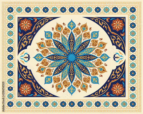 Oriental Mandala Pattern with Ornamental Round Lace Design and Traditional Arabic Mosaic Floral Decoration