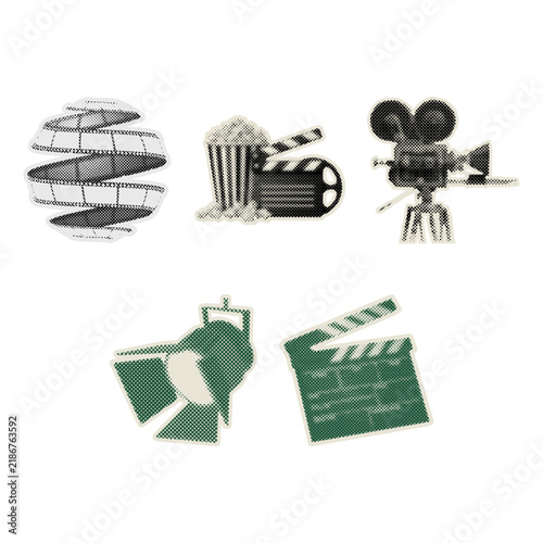 Halftone collage Retro Film element Set