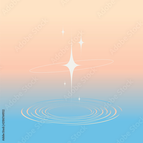 Glitter Drops with Ripple in Yellow and Blue Gradient Coloring, Abstract Flat Style