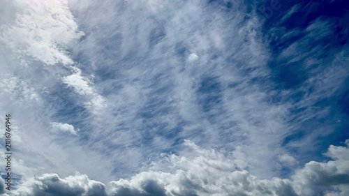 Dramatic Timelapse of Fluffy Clouds Moving Across Blue Sky