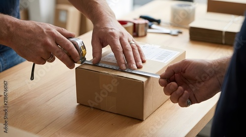 Hands Measuring a Cardboard Shipping Package