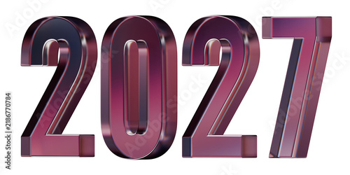 Bild auf Leinwand 3d illustration of happy new year 2027 purple glass letter with dispersion refra