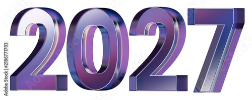 Foto 3d illustration of happy new year 2027 purple glass letter with dispersion refra