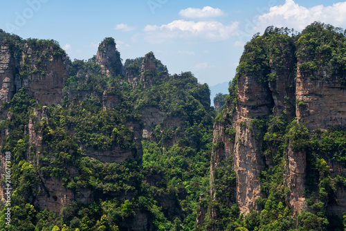Canvastavla Sandstone pillars at the top of Yuanjiajie in Zhangjiajie National Forest Park o