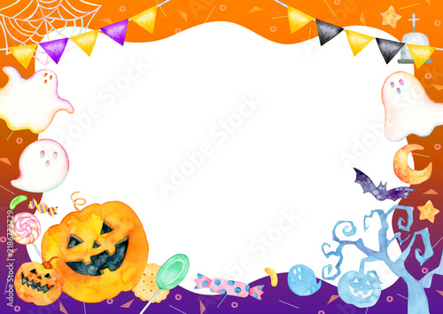 Plakat ハロウィン 背景 フレーム 水彩 イラスト