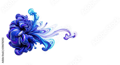 extreme macro of abstract swirling alcohol ink in corporate blue, violet, and silver, isolated on a transparent background, providing ample negative space for copy, concept of fluid corporate