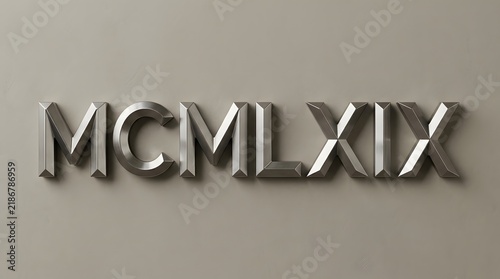 Roman numeral 1969 in metallic silver 3d letters