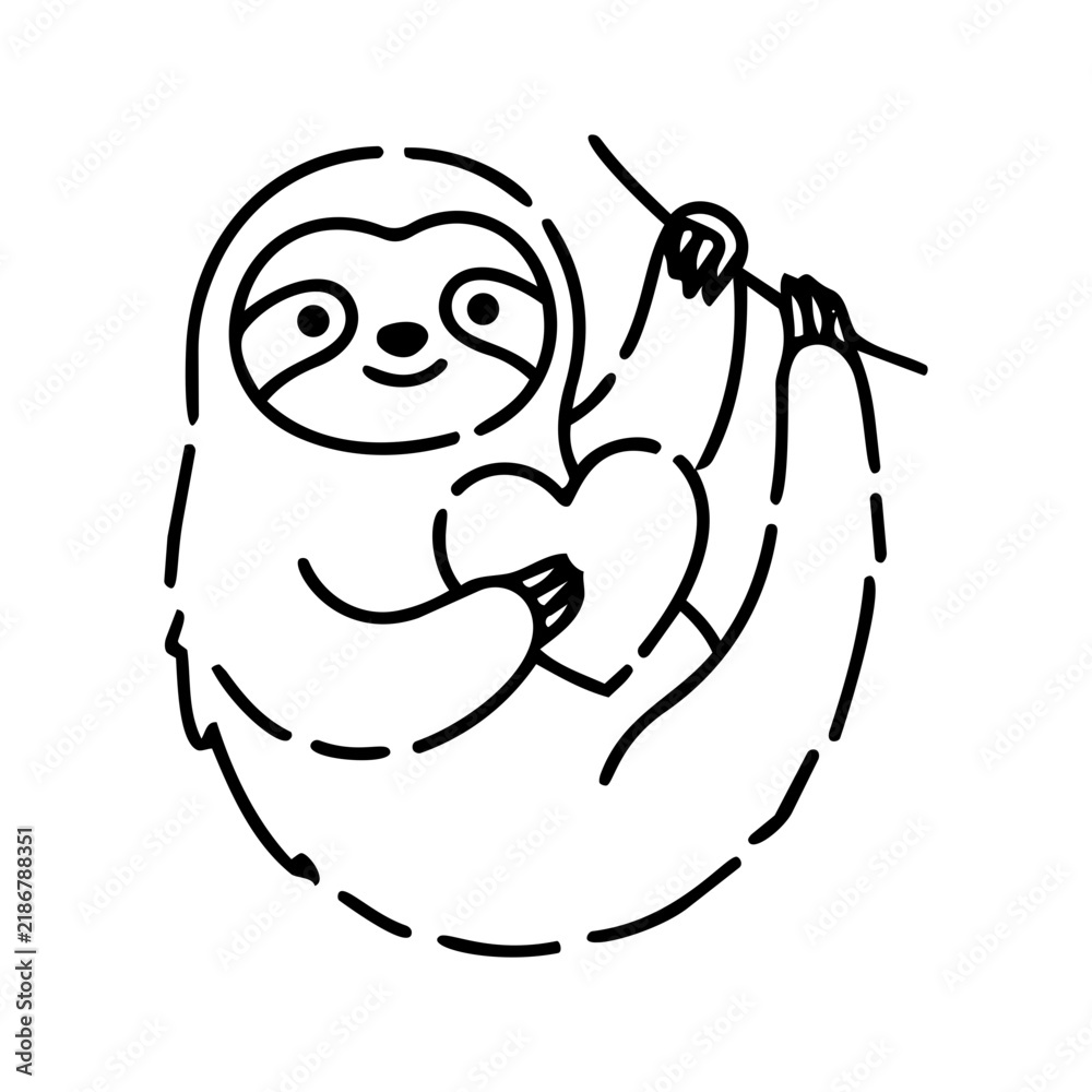 Obraz premium Cute Sloth Holding Heart Line Art Design for Day Celebrations