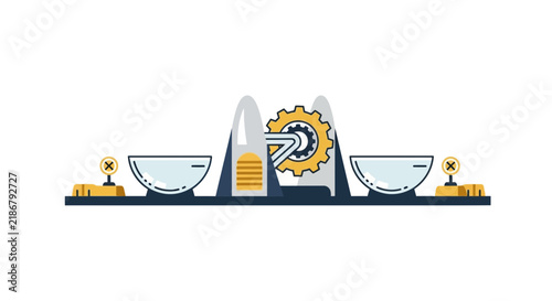 Abstract Industrial Manufacturing Line with Gears and Machinery Vector Illustration