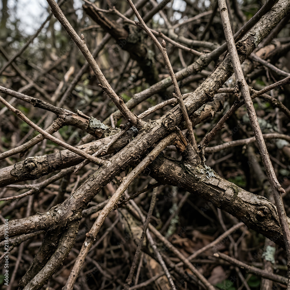 Fototapeta premium Intricate Tangle of Twigs and Branches in Nature Scene.