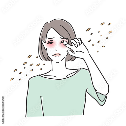 目が痒い女性　花粉症アレルギーの症状