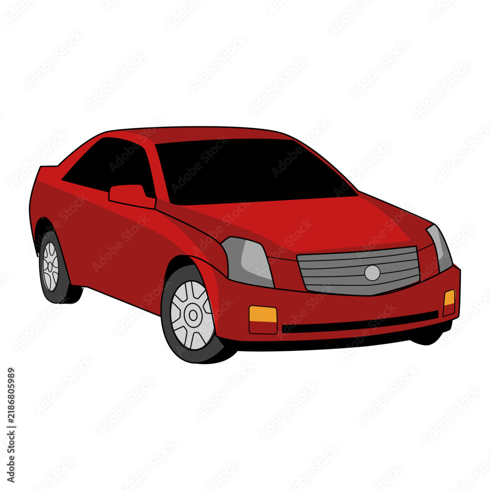 Naklejka premium Vector illustration of a red car facing diagonally forward.