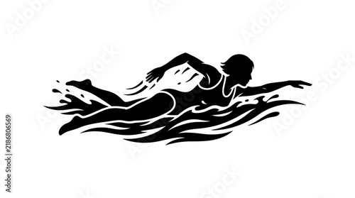 Silhouette of a Person Swimming in Water.