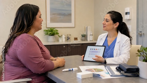 Doctor Explaining GLP-1 Weight Management Treatment to Female Patient During Clinical Consultation