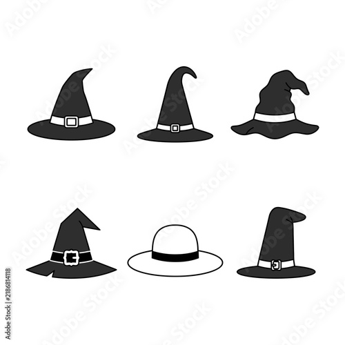 Black and white witch hats with belts and buckles collection