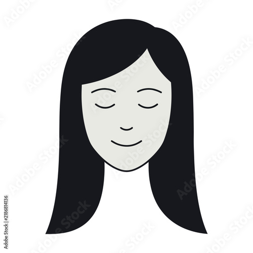 Woman with long black hair portrait in simple flat style