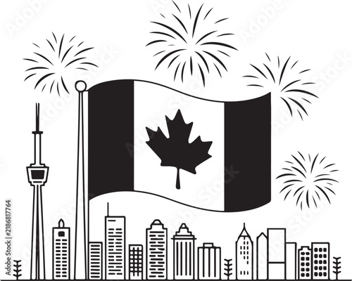Canada Day Flag Fireworks Illustration Celebrating Canadian Spirit