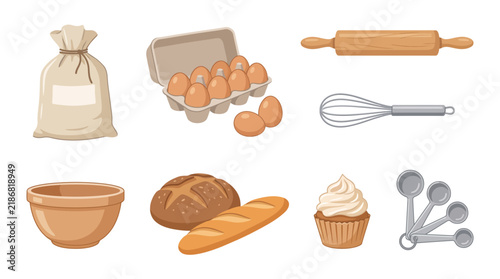 Baking tools and ingredients collection featuring bread flour and cupcake