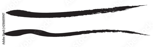 Two abstract black brush strokes on a clean white background creating a dynamic design