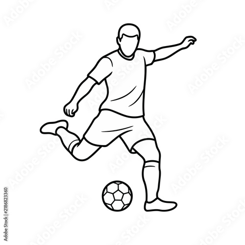 Soccer Player Kicking Ball Line Art