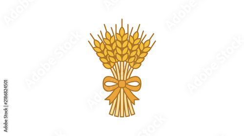 Hand Drawn Sheaf of Golden Wheat Tied with Decorative Bow Isolated Graphic