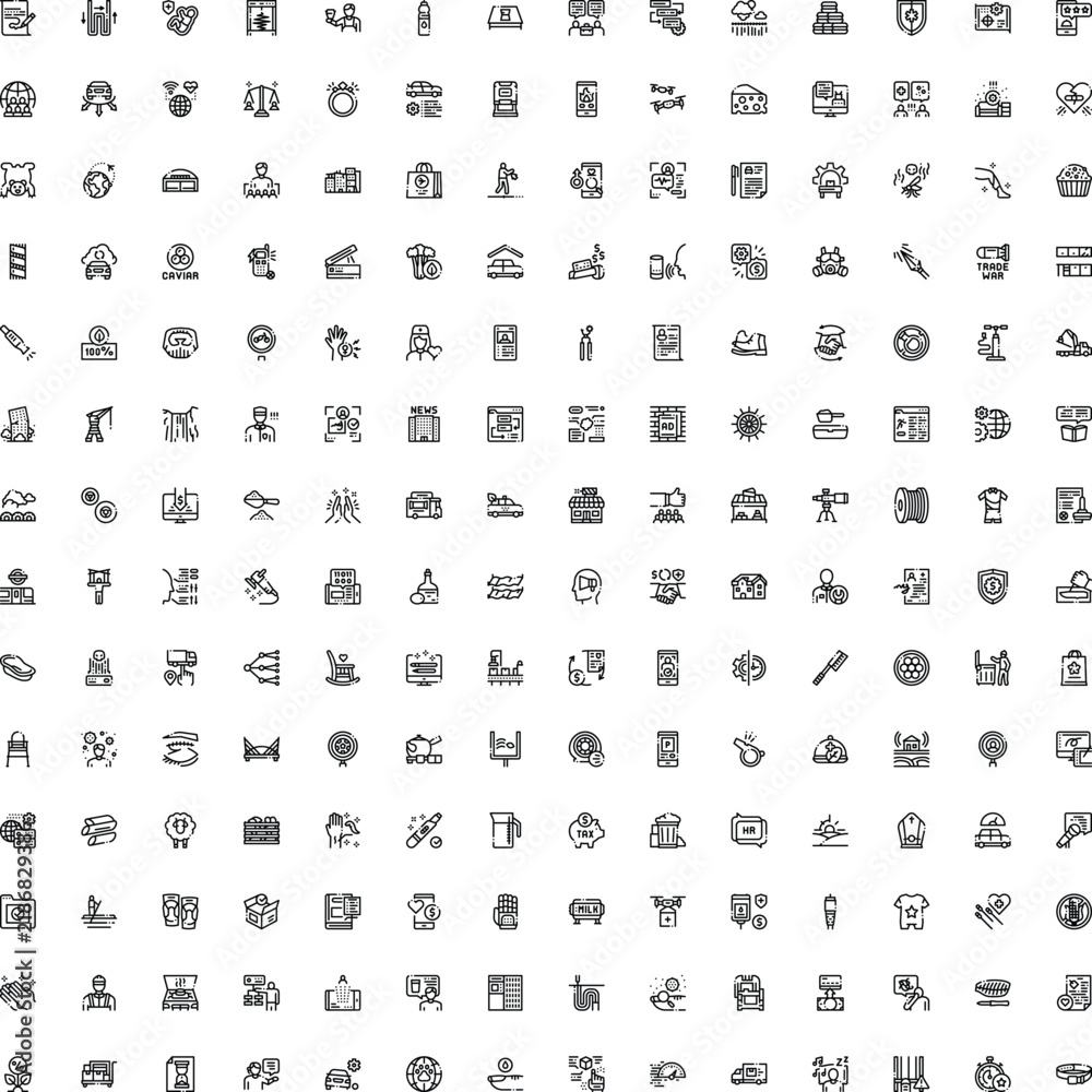 Fototapeta premium Large collection of clean line art icons covering business, technology, communication, finance and industry for digital interfaces, presentations, apps and web designs