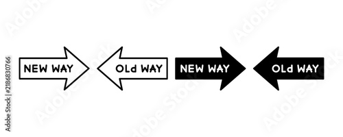 Принти на полотні New Way and Old Way Direction Arrow Sign Icons, Black and White Transition Conce
