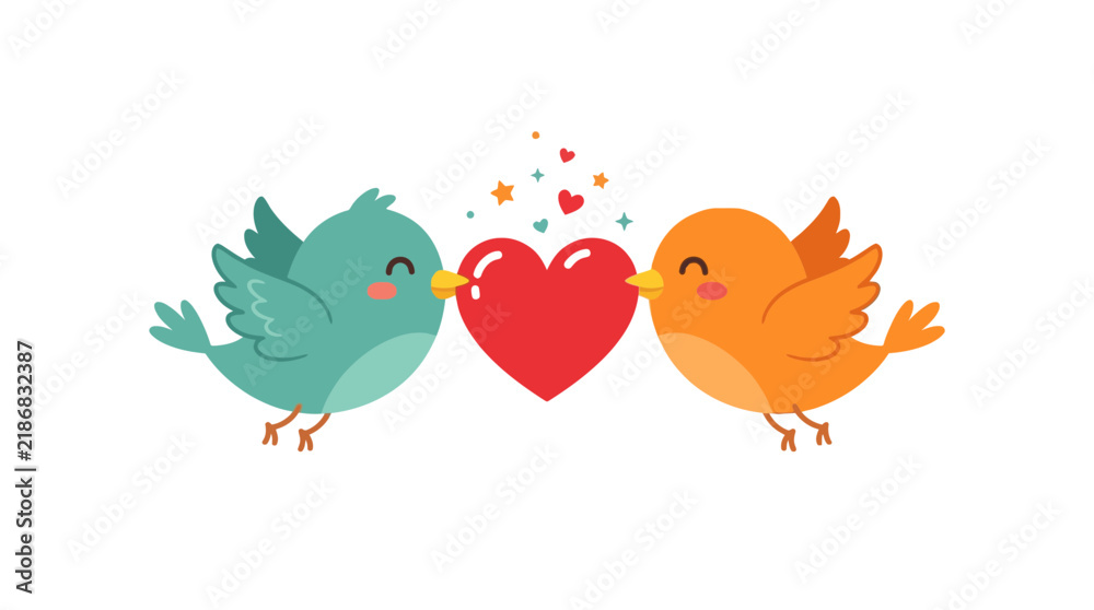 Fototapeta premium Cute Birds Sharing a Heart