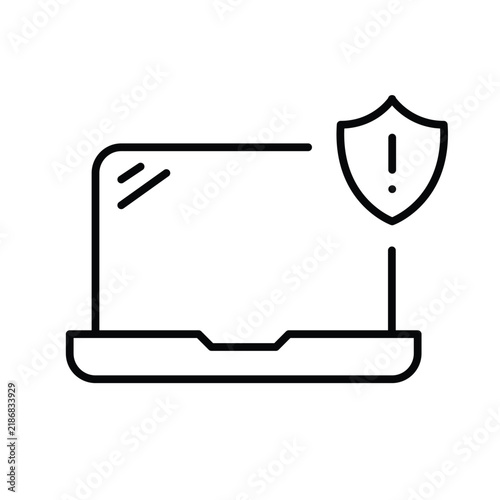 Laptop security alert, device protection warning, critical system error. Pixel perfect, editable stroke vector icon