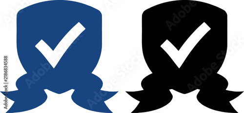 Checkmark badge with ribbon icons