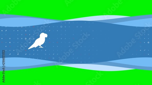 Animation of blue banner waves movement with white parrot symbol on the left. On the background there are small white shapes. Seamless looped 4k animation on chroma key background