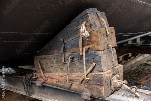 Obraz na plátne Keel blocks supporting ship hull in drydock