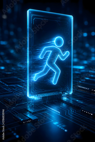 Fototapeta サイバー空間から脱出する光る人物