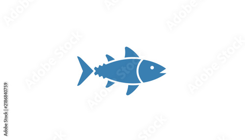 Minimalist stylized silhouette of a blue fish, resembling a tuna, against a clean white background, ideal for aquatic themes.