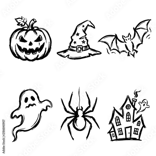 Halloween Symbol Icon Set in Brush Outline