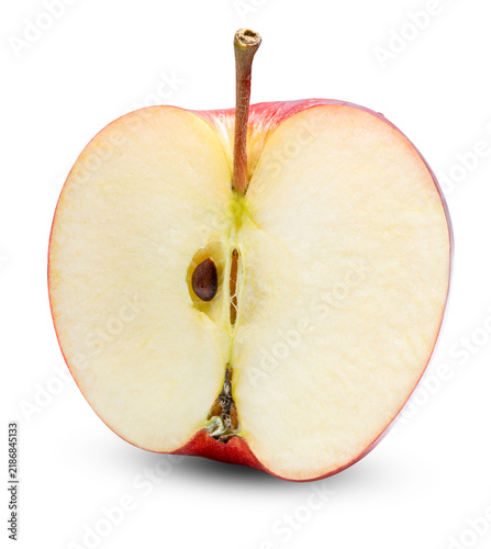Fotografie Fresh red apple half slice with water drops isolated on white background