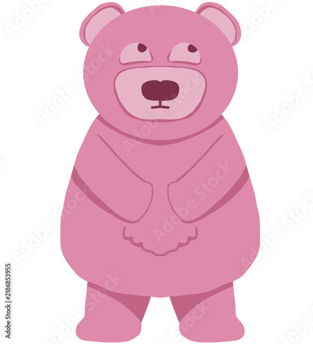 Cute pink bear character looking up with bored expression