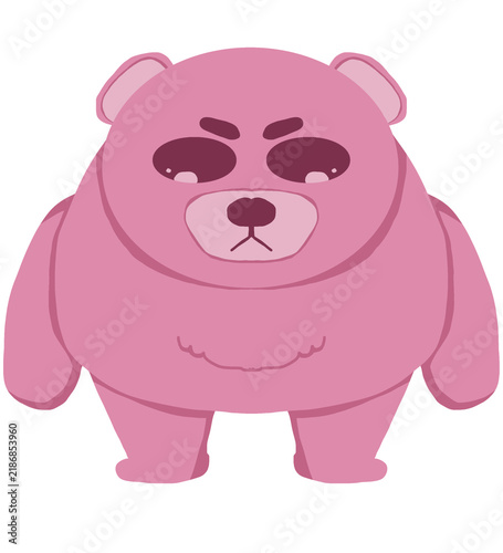 Cute pink bear character with grumpy face and annoyed expression