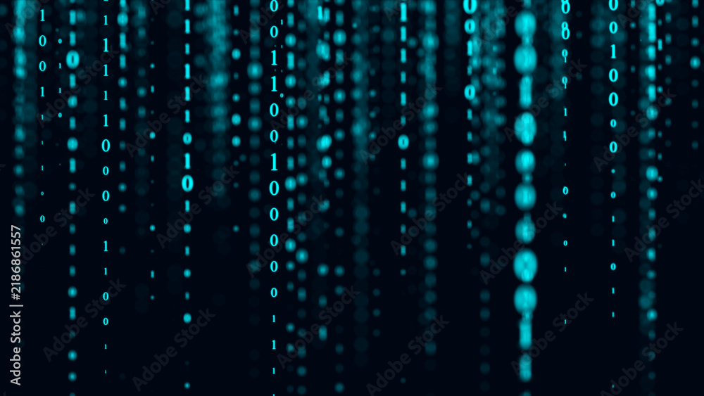 Fototapeta premium Falling abstract digital binary code stream in a futuristic network data flow concept