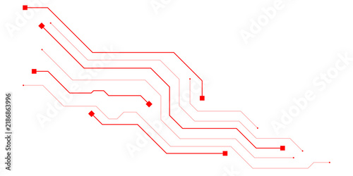 Red circuit board pattern, abstract technology background vector, digital electronic line art for hardware engineering