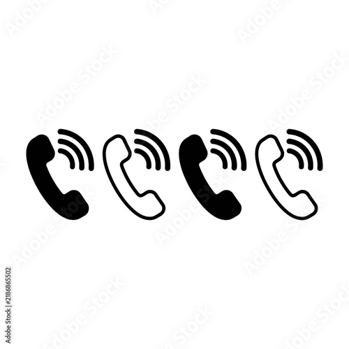 Four black and white phone icons with signal waves