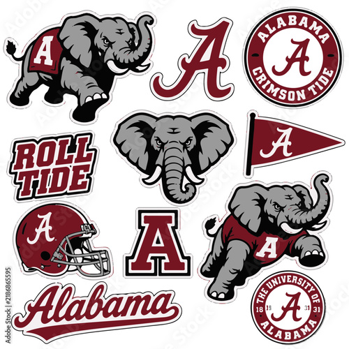 Sticker Sheet Collection Featuring Elephant Mascot Graphics and Lettering Elements