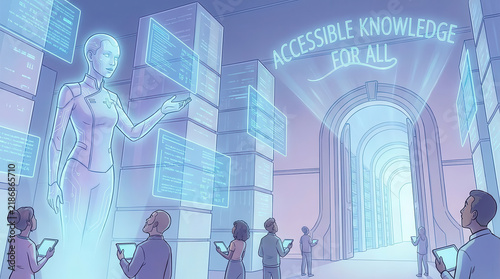 Futuristic illustration of accessible digital knowledge and holographic technology