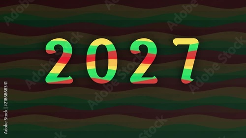 2027 new year number with red yellow green fluid wavy stripes abstract motion background