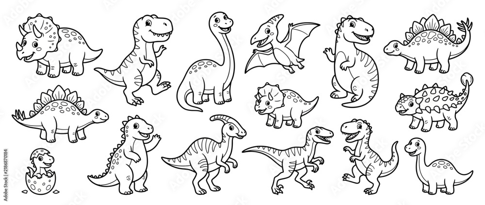 Obraz premium Cute Dinosaur Collection Cartoon Style Isolated