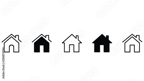 Five house in alternating solid and outline styles
