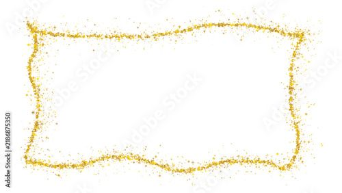 Rectangular frame made of scattered gold glitter and stars