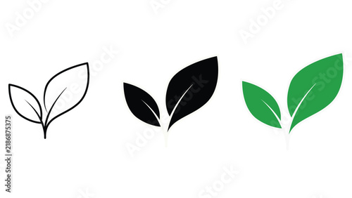 Three leaf in outline, solid black, and green styles